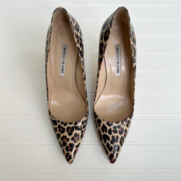 Manolo Blahnik Leopard BB Print Patent Leather Stiletto Pumps Heels 39.5 90mm - Picture 11 of 11